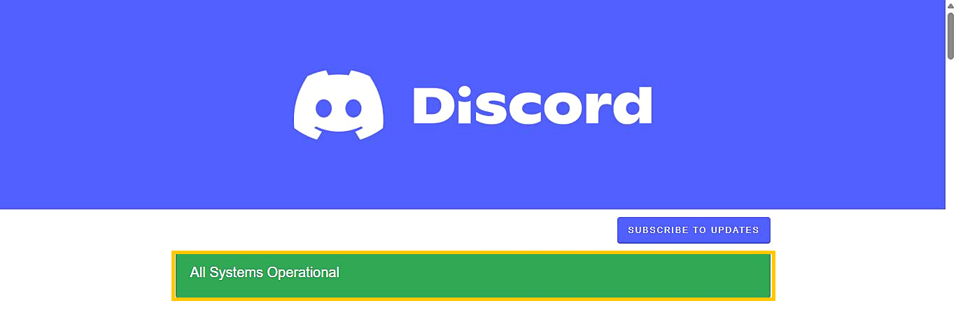 Discord's official status page showing a green All Systems Operational banner, highlighted